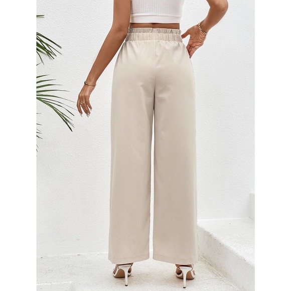 Cream boho Paperbag Waist Slant Pocket high waist Wide Leg Pants - Picture 2 of 11